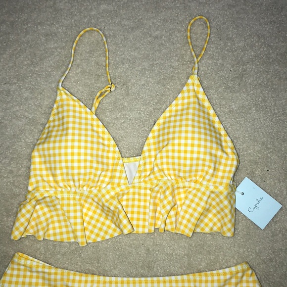 yellow checkered bathing suit